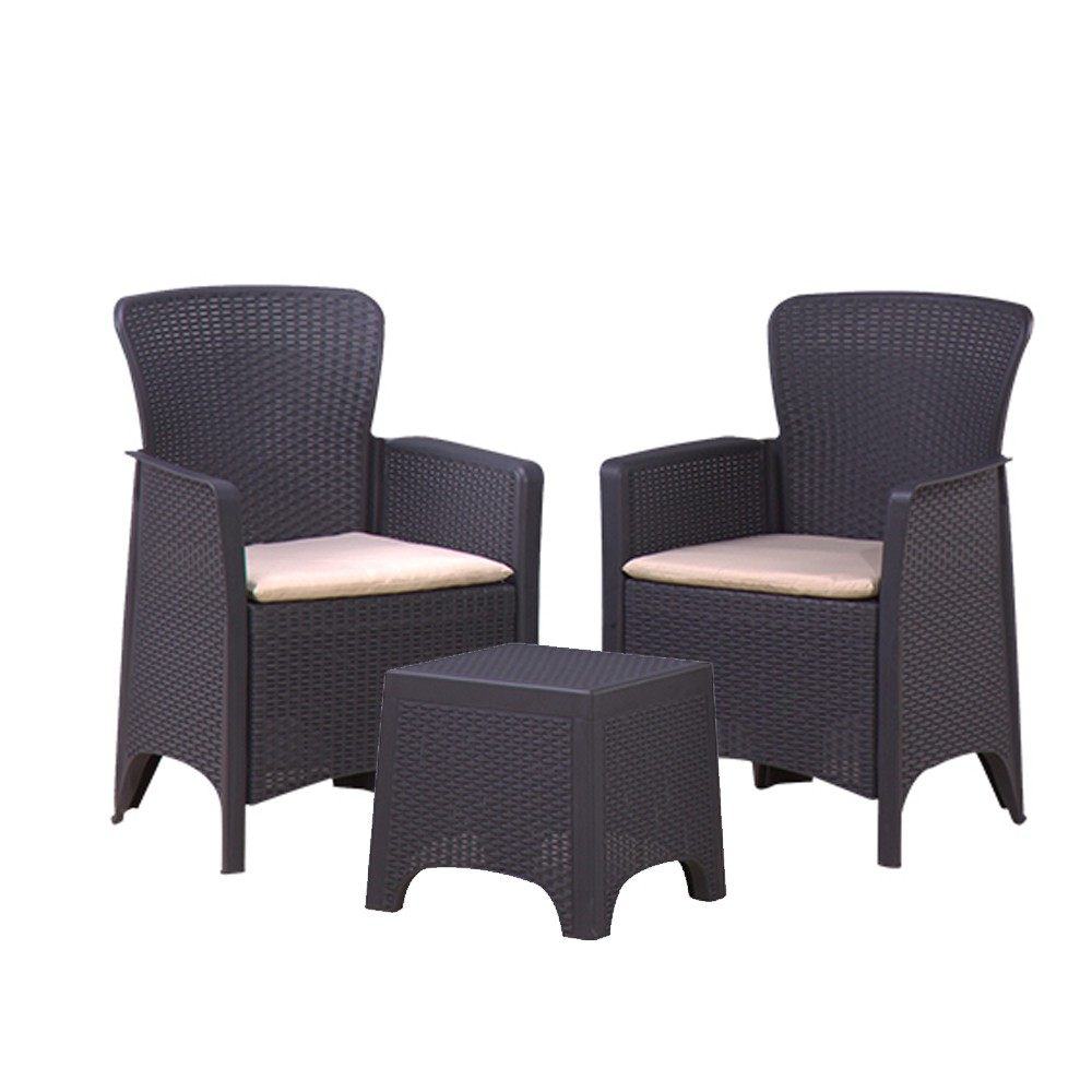 2-Seater Rattan Effect Balcony Set in Graphite with Cream Cushions